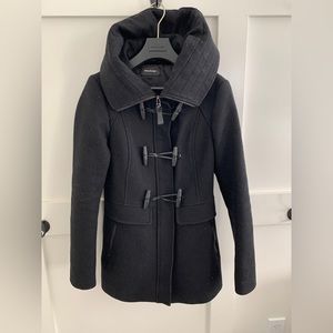 Mackage black wool Zandra toggle hooded jacket size XS